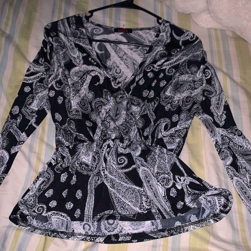 Black and white pattern blouse